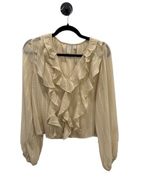 Joie Beige Ruffle V-Neck Blouse